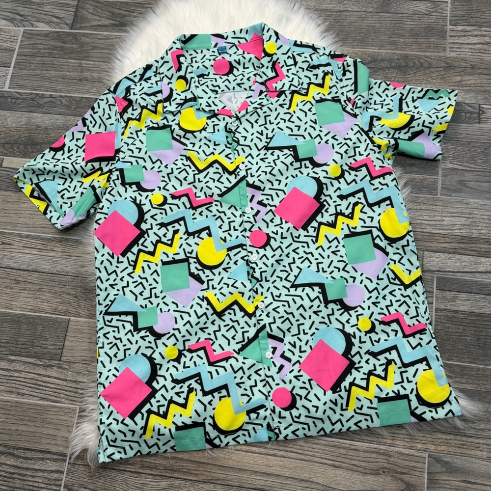 80s 90s Men’s Hawaiian Shirt Button Down Short Sleeve Costume Retro Vintage LG - Picture 4 of 8
